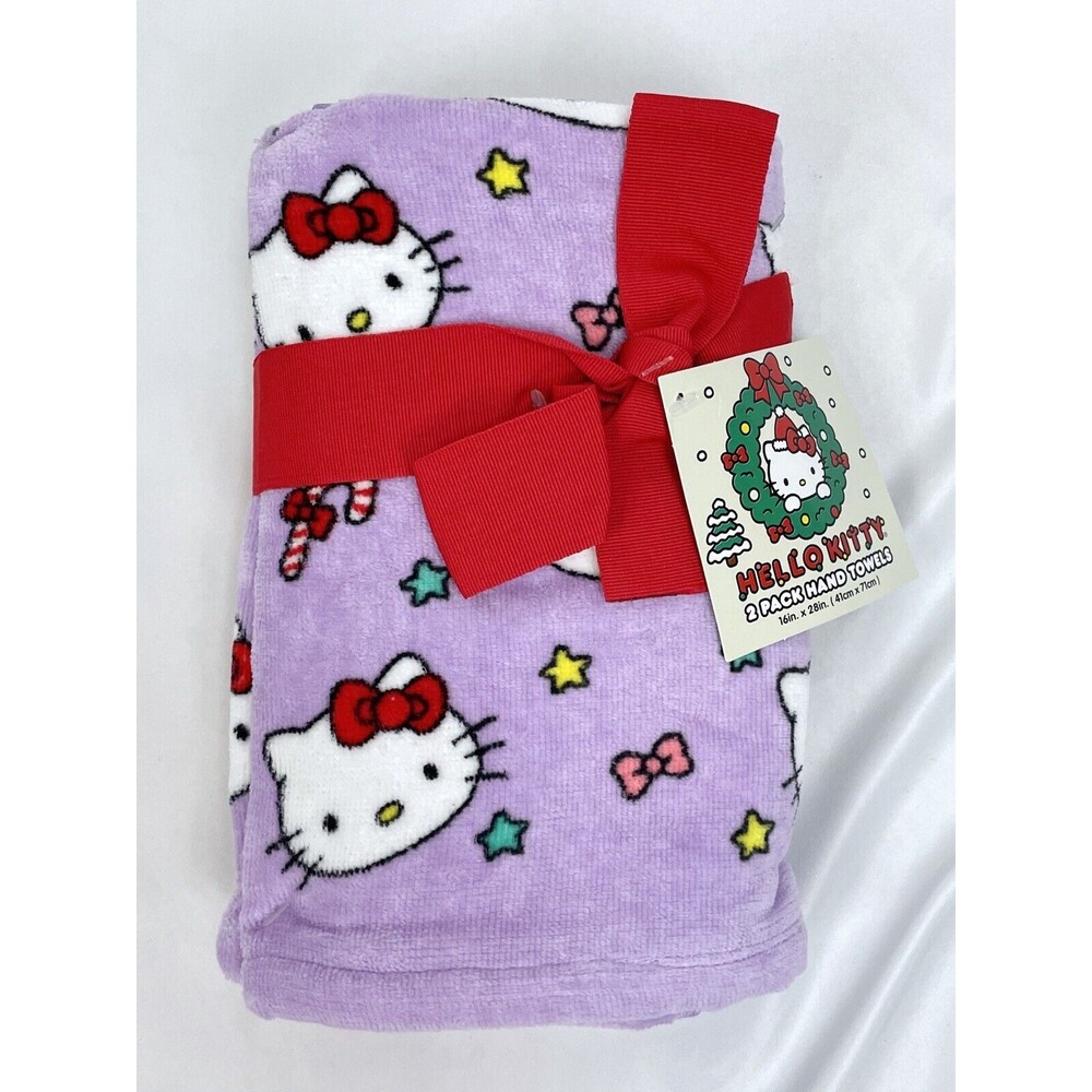 Sanrio Hello Kitty Purple 2pk Hand Towels Christmas Holiday‎
